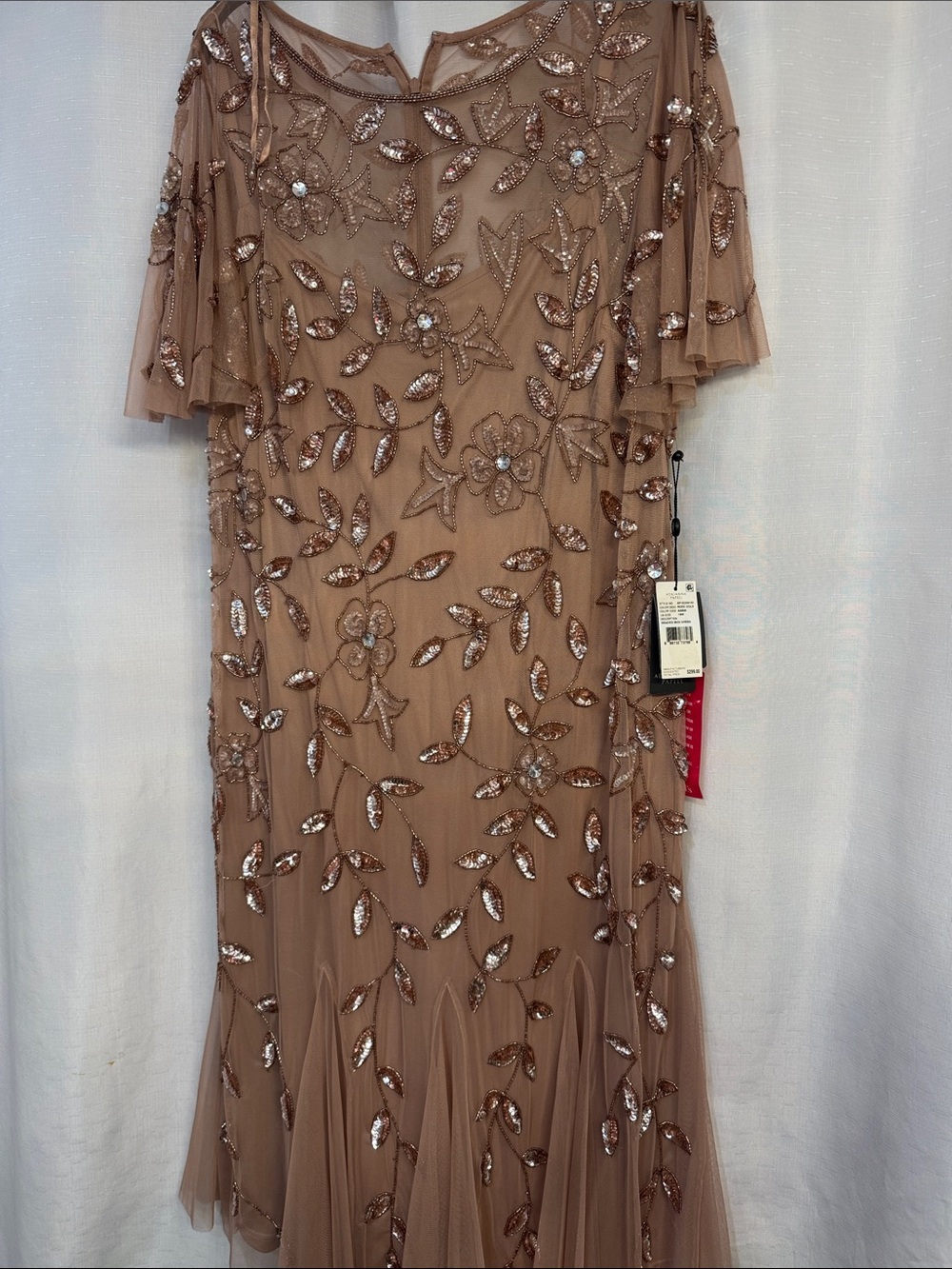 Adrianna Papell  Taupe  w Rose Golf Embellished Floral Maxi Dress